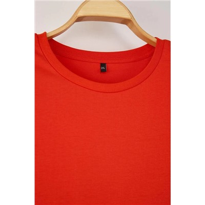 Kırmızı Bisiklet Yaka Kolları Fırfırlı %100 Pamuk Örme T-Shirt TBBSS23BF00006