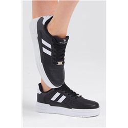 Tonny Black Unisex Siyah Beyaz Yanı Çizgili Bağcıklı Rahat Kalıp Sneaker TBKA10