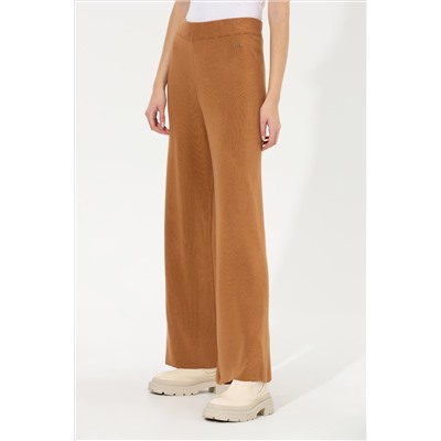 Kadın Camel Melanj Loose Fit Triko Pantolon