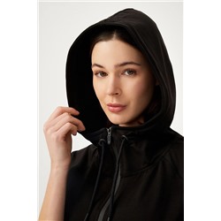 LOS OJOSKadın Siyah Kapüşonlu Fermuarlı Sweatshirt Eşofman Üstü