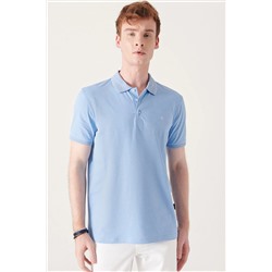 Avva Erkek Açık Mavi %100 Mısır Pamuğu Standart Fit Normal Kesim 3 Düğmeli Polo Yaka T-shirt B001027