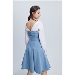Vestido vaquero efecto doble prenda Azul y blanco