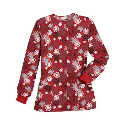 UA Festive Snowflakes Red Print Scrub Jacket