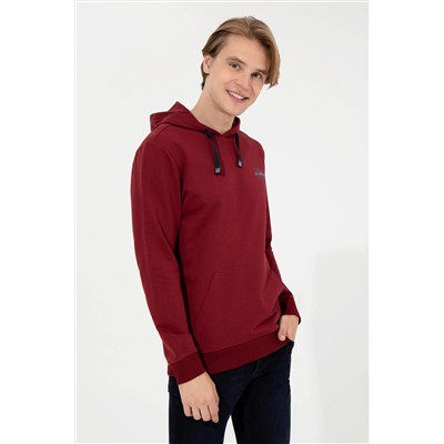 Erkek Vişne Kapüşonlu Basic Sweatshirt