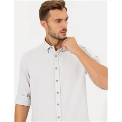 Açık Gri Slim Fit Uzun Kollu Gömlek