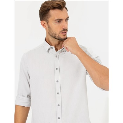 Açık Gri Slim Fit Uzun Kollu Gömlek