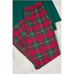 Yeşil %100 Pamuklu Ayıcıklı Ekoseli Örme Pijama Takımı TBBAW26AI00034