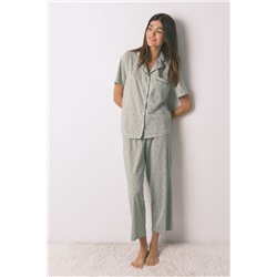 Pijama largo camisero algodón flores