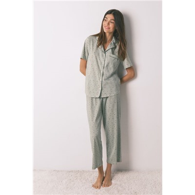 Pijama largo camisero algodón flores
