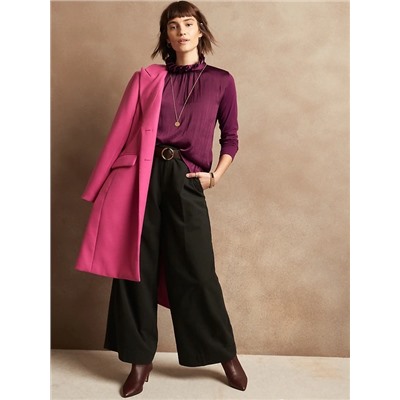 Mixed Media Ruffle Mock-Neck Top