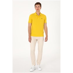 Erkek Regular Fit Polo Yaka Sarı Basic Tişört
