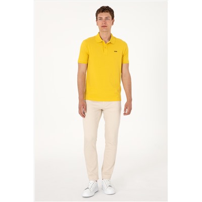 Erkek Regular Fit Polo Yaka Sarı Basic Tişört