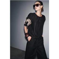 ZW COLLECTION EMBROIDERED LINEN BLEND TOP