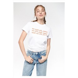 Mavi Eat Sleep Baskılı Beyaz Tişört Regular Fit / Normal Kesim 1611257-620