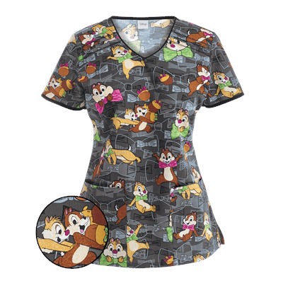 Cherokee Tooniforms Scrubs All Tied Up Print Top