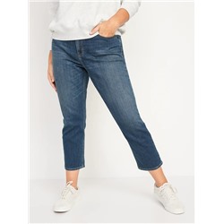 Mid-Rise Built-In Warm Dark-Wash Boyfriend Jeans for Women