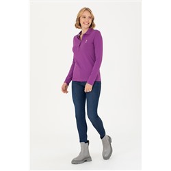 Kadın Violet Polo Yaka Basic Sweatshirt