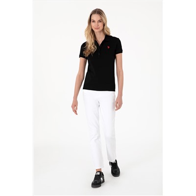 Kadın Siyah Basic Polo Yaka Tişört