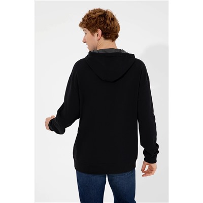 Erkek Siyah Kapüşonlu Sweatshirt