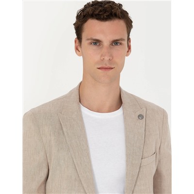 Açık Kahverengi Ekstra Slim Fit Keten Karışımlı Takım Elbise