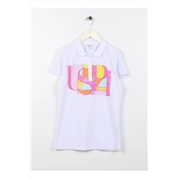 U.S. Polo Assn., Baskılı Beyaz Kız Çocuk T-shirt Paradıs