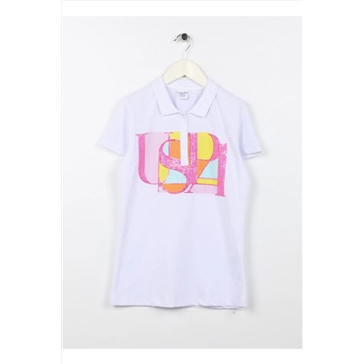 U.S. Polo Assn., Baskılı Beyaz Kız Çocuk T-shirt Paradıs