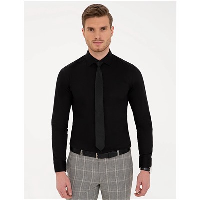 Siyah Ex. Slim Fit Uzun Kollu Klasik Gömlek
