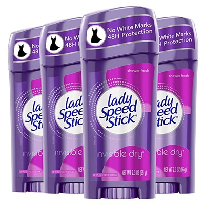 Lady Speed Stick Invisible Dry Antiperspirant Deodorant, Shower Fresh, 2.3 oz, 4 Pack