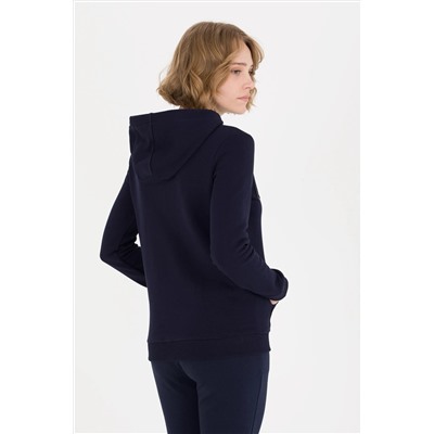 Kadın Lacivert Kapüşonlu Basic Sweatshirt
