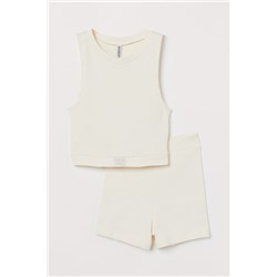 Gerippter Pyjama Cremefarben