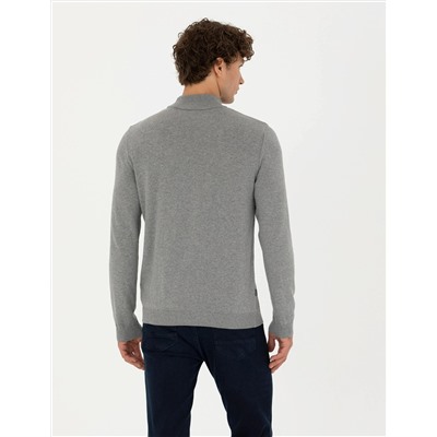 Açık Gri Melanj Slim Fit Kazak