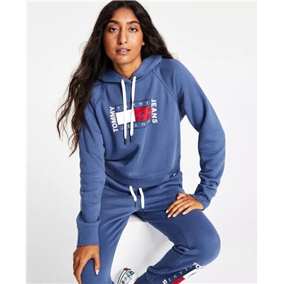 TOMMY JEANS Women's Fleece Cropped Flag-Graphic Pullover Hoodie