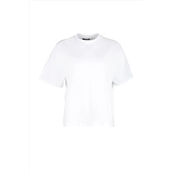 Beyaz Yaka Ribanalı Geniş Kalıp Basic %100 Pamuk Örme T-shirt TBBSS23BF00017