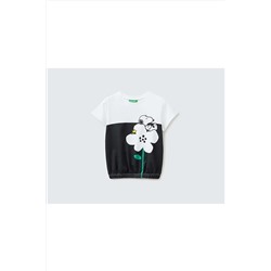 United Colors of BenettonKız Çocuk Mix Snoopy Baskılı Renk Bloklu T-shirt