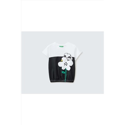 United Colors of BenettonKız Çocuk Mix Snoopy Baskılı Renk Bloklu T-shirt