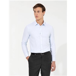 Açık Mavi Slim Fit Armürlü Uzun Kollu Gömlek