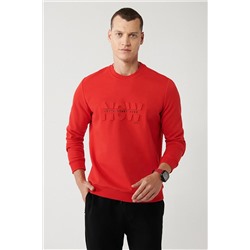 Avva Erkek Kırmızı Interlok Kumaş Bisiklet Yaka Gofre Baskılı Sweatshirt A32y1374 A32Y1374