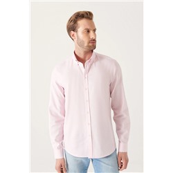 Avva Erkek Açık Pembe Oxford %100 Pamuk Düğmeli Yaka Standart Fit Normal Kesim Gömlek B002003