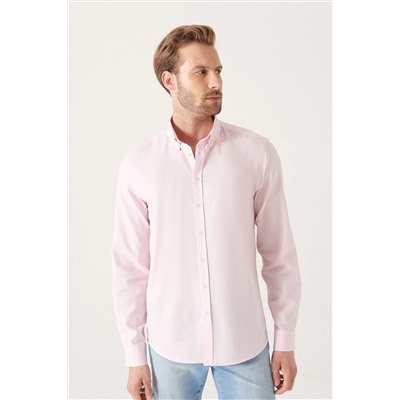 Avva Erkek Açık Pembe Oxford %100 Pamuk Düğmeli Yaka Standart Fit Normal Kesim Gömlek B002003