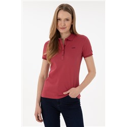 Kadın Vişne Basic Polo Yaka Tişört