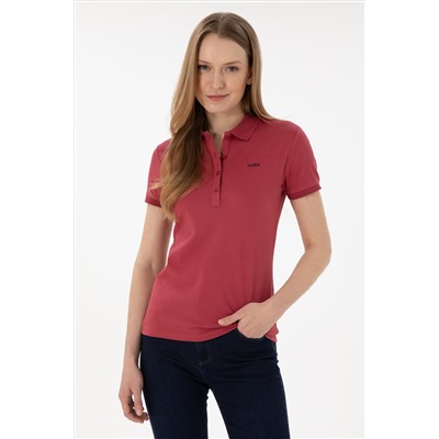 Kadın Vişne Basic Polo Yaka Tişört