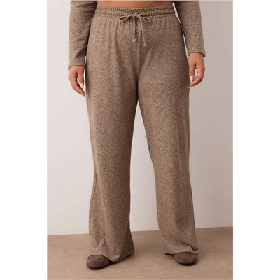 Kahverengi Yumoş Crop ve Wide Leg/Geniş Paça Örme Alt Üst Takım TBBAW26CP00005