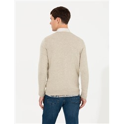 Kum Melanj Slim Fit V Yaka Triko Kazak
