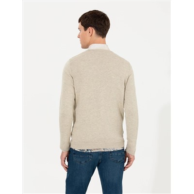 Kum Melanj Slim Fit V Yaka Triko Kazak