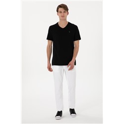 Erkek Regular Fit V Yaka Siyah Basic Tişört