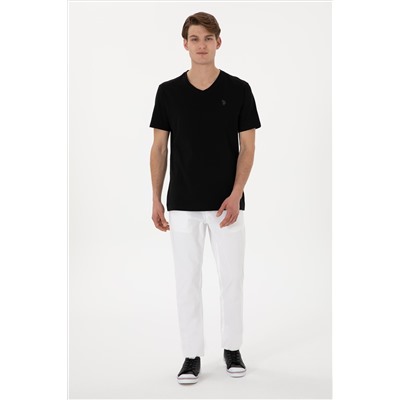 Erkek Regular Fit V Yaka Siyah Basic Tişört