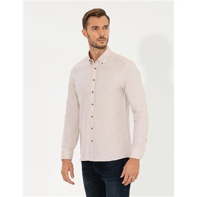 Bej Slim Fit Uzun Kollu Gömlek