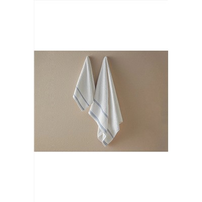 English HomeLega Pamuklu Armürlü Yüz Havlusu Seti 50x80+30x45 Cm Ekru-açık İndigo