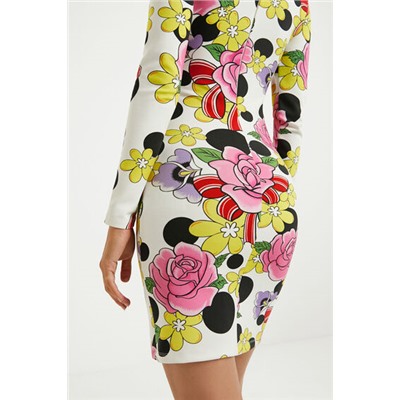 Vestido corto elástico flores