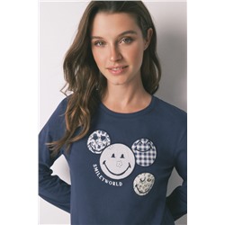 Pijama largo 100% algodón SmileyWorld® azul